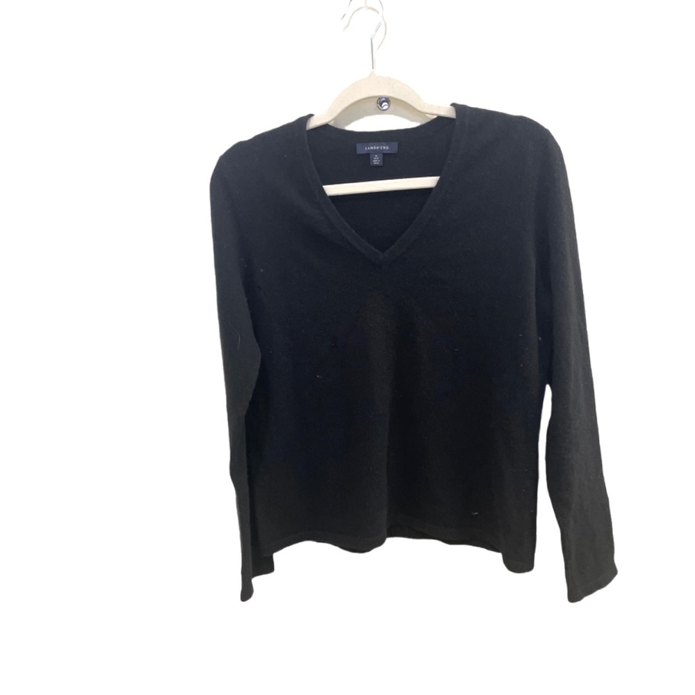 Lands End black cashmere v neck sweater medium 10-13